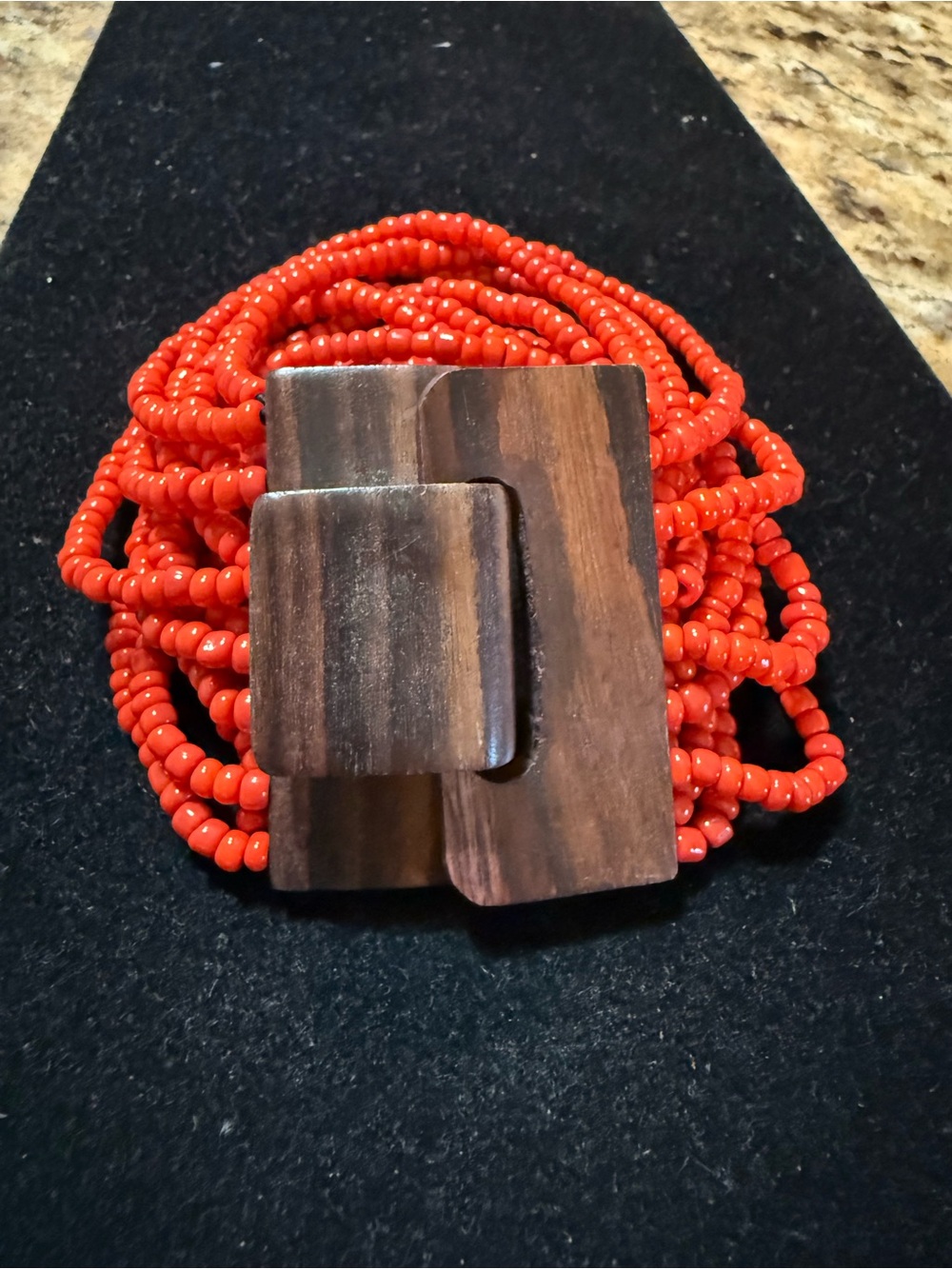 Vintage Chunky Red Beaded Wrap Bracelet with Wood Toggle
